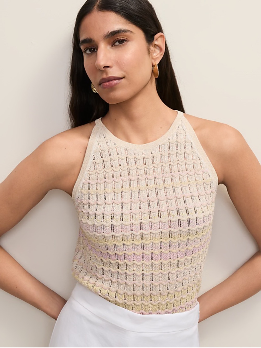 Ann Taylor Halter Sweater Pirouette Pink Gold Ombre Petite Small PS SP $90 NWT